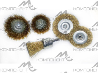 Набор щеток для дрели 2 плоские 50-75мм + 3 "чашки" 25-50-75мм со шпильками метал (5шт)