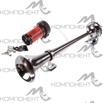 Сигнал звуковой 1 рожок воздушный SKYWAY 007 L=400 мм 12V 120dB хром 10А