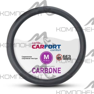 Оплетка руля M экокожа CARFORT Carbone черная