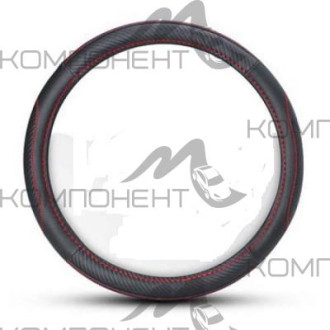 Оплетка руля M экокожа CARFORT Carbone прошивка черная красная