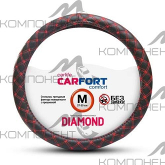 Оплетка руля M экокожа CARFORT Diamond мягкая прошивка красная