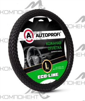 Оплетка руля L экокожа премиальная AUTOPROFI Eco-Line полностью плетеная Черный