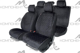 Накидки на весь салон алькантара с контраст. простроч. порол. 10мм антискольз. Черн/Беж