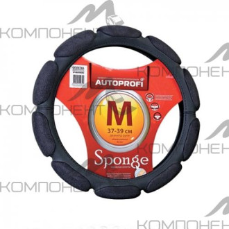 Оплетка руля M (10 подушек) алькантара AUTOPROFI наполнитель 2см. поролон с памятью Черная