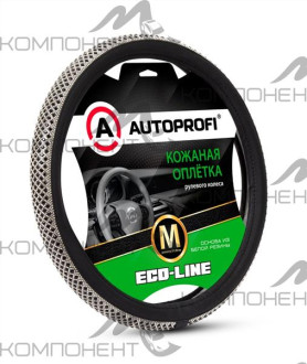 Оплетка руля M экокожа премиальная AUTOPROFI Eco-Line центр. вставка с кристаллами Черный