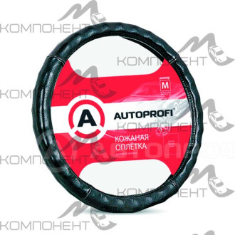 Оплетка руля M кожа нат AUTOPROFI гладкая, глянцевая, ребристая Черный