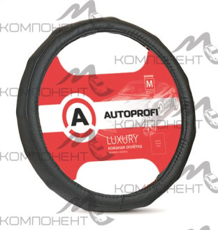 Оплетка руля M экокожа AUTOPROFI LUXURY ребристая с перфорацией Черная