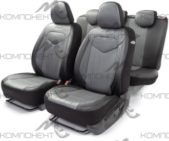 Авточехлы экокожа 15пр. SIGNATURE черный/серый