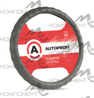 Оплетка руля M кожа нат. AUTOPROFI ребристая Темно/Серая