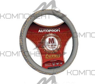 Оплетка руля M экокожа AUTOPROFI LUXURY плетеные вставки Темно-серая/Серая/Бежевая