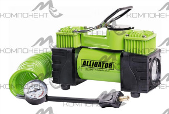 Компрессор 55л/мин 10 АТМ ALLIGATOR 12V/23A 220W мет,от АКБ шланг 4м, двухпоршн, фонарь, сумка