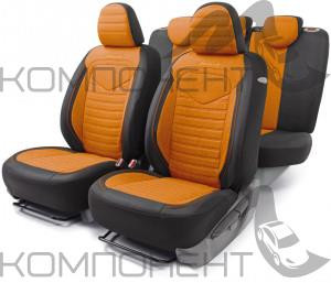 Авточехлы лен 15пр. LINEN крупного плетения черн./оранжевый