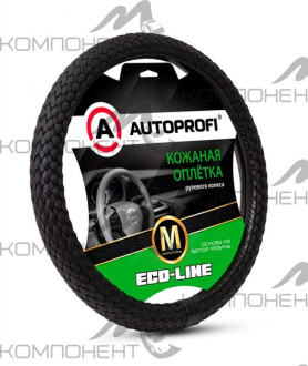 Оплетка руля M экокожа премиальная AUTOPROFI Eco-Line полностью плетеная Черный