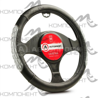 Оплетка руля M экокожа AUTOPROFI две массажные вставки из силикона, прострочка Черн/серый