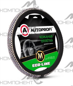 Оплетка руля M экокожа премиальная AUTOPROFI Eco-Line центр. вставка с кристаллами Черный/синий