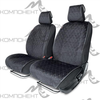 Накидки на передние сиденья AUTOPROFI алькантара 2шт простроч. порол. 10мм антискольз. Черн/Сер