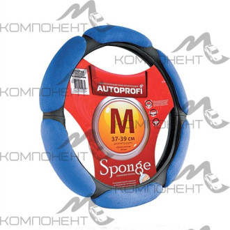 Оплетка руля M ( 6 подушек) алькантара AUTOPROFI наполнитель 2см. поролон с памятью Черн/Синий