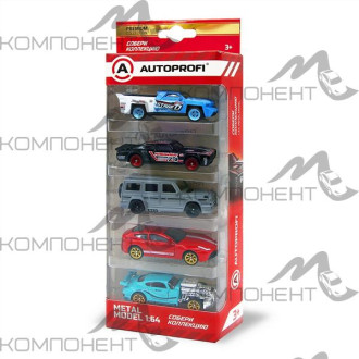 Набор коллекционных машинок 1:64, 5 штук (TRU-001 BL/WH, MUS-001 BK, 4X4-002 GY, SUP-002 RD, ROD-001