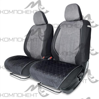 Накидки на нижнюю часть сиденья AUTOPROFI алькантара 2шт простроч. порол.10мм антискольз. черн/сер