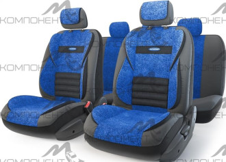 Авточехлы экокожа+флок 11пр. MULTI COMFORT универс. черн./син.