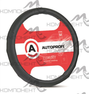 Оплетка руля M экокожа AUTOPROFI LUXURY ребристые вставки с перфорацией Черная