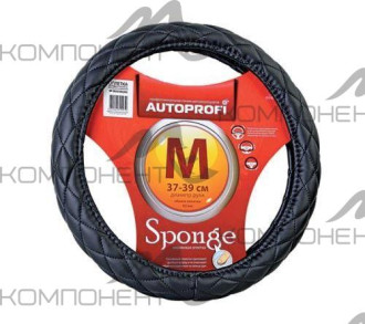 Оплетка руля M экокожа мягкая AUTOPROFI стеганая, наполнитель 1 см поролон Черная