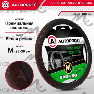 Оплетка руля M экокожа премиальная AUTOPROFI Eco-Line вставки с принтом в стиле Fashion Черный/кофе