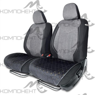 Накидки на нижнюю часть сиденья AUTOPROFI алькантара 2шт простроч. порол.10мм антискольз. черн/беж