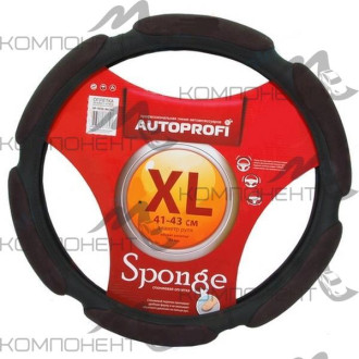 Оплетка руля XL ( 6 подушек) алькантара AUTOPROFI наполнитель 2см. поролон с памятью Черная