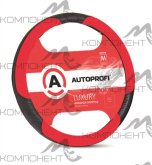 Оплетка руля M кожа нат. AUTOPROFI LUXURY 3 цветных вставки из экокожи Черно/Красная