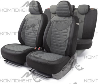 Авточехлы лен 15пр. LINEN крупного плетения черн./темно-серый