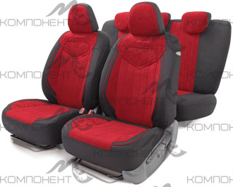 Авточехлы велюр 15пр. SIGNATURE черный/красный