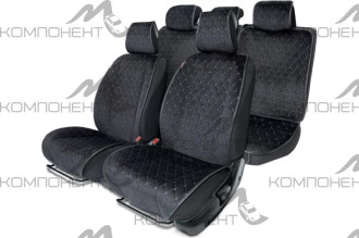 Накидки на весь салон алькантара с контраст. простроч. порол. 10мм антискольз. Черн/Сер