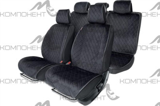 Накидки на весь салон алькантара с контраст. простроч. порол. 10мм антискольз. Черный