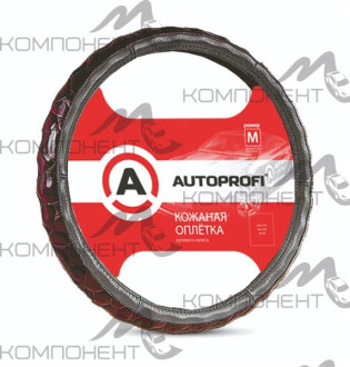 Оплетка руля M кожа нат. AUTOPROFI вставки из PU кожи "под крокодила" Темно/Серая