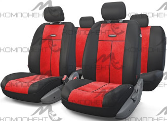 Авточехлы полиэстер/велюр 9пр. TT универс. AIRBAG черн./крас.