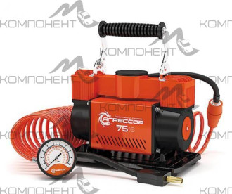 Компрессор 75л/мин 10 АТМ АГРЕССОР 12V/30A 300W мет, от АКБ шланг 8м двухпоршневой, сумка