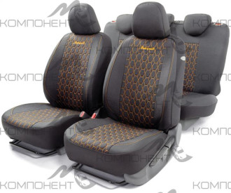 Авточехлы лен 15пр. VERONA мелкого плетения с контраст. прострочкой черн./оранжевый