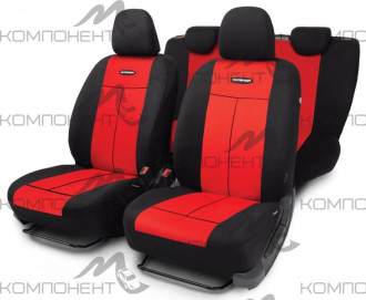 Авточехлы полиэстер/полиэстер 9пр. TT универс. AIRBAG черн./крас.