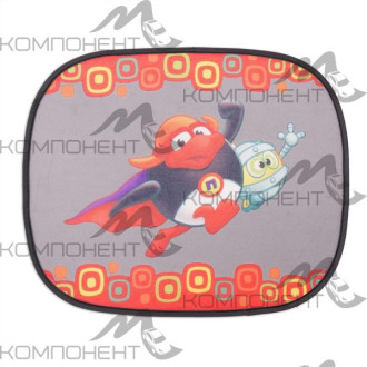 Шторка- экран на боковое окно "Смешарики" ПВХ 44*36 см (2шт) черный/темно-серый с Пином