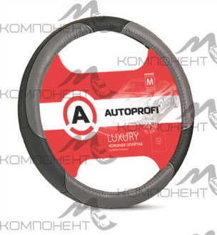 Оплетка руля M кожа нат. AUTOPROFI LUXURY 3 цветных вставки из экокожи Черно/Серая