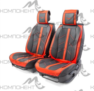 Накидки на передние сиденья каркас 3D экокожа 2шт Car Performance порол.12мм чер/кр