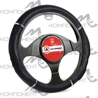 Оплетка руля M экокожа+ПВХ AUTOPROFI гелев.наполнитель. спорт.дизайн, вставки с тиснением Черный