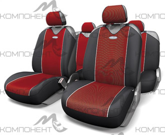 Авточехлы-майки полиэстер  9пр. CARBON PLUS закрытое сиденье черн./крас.