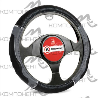 Оплетка руля M экокожа+ПВХ AUTOPROFI гелев.наполнитель. спорт.дизайн, вставки с тиснением Черн/Серый