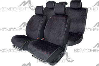 Накидки на весь салон алькантара с контраст. простроч. порол. 10мм антискольз. Черн/Красн