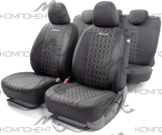 Авточехлы лен 15пр. VERONA мелкого плетения с контраст. прострочкой черн./белый