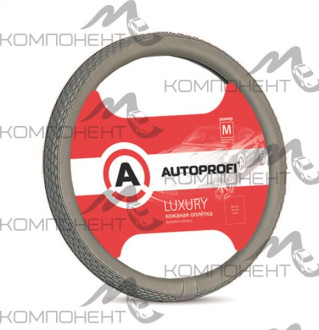Оплетка руля M экокожа AUTOPROFI LUXURY плетеные вставки Серая