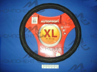 Оплетка руля XL алькантара AUTOPROFI стеганая, наполнитель 1 см поролон Черная