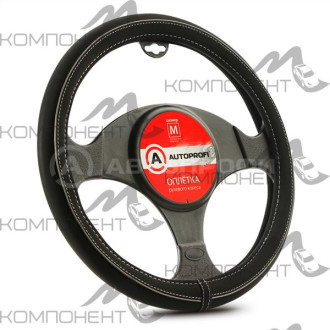 Оплетка руля M нубук синт AUTOPROFI контрастная полоса по окружности, прострочка Черн/серый
